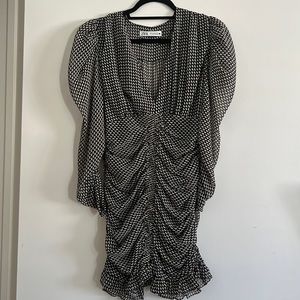 Ruched mini dress with puff sleeve detail